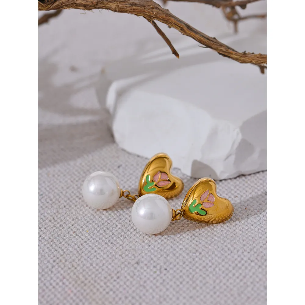 Heart Shaped Pearl Drop Earrings