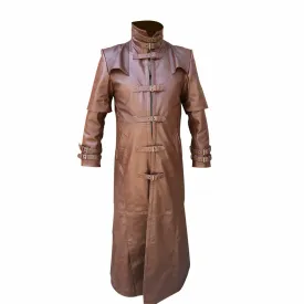 Men's Brown Genuine Leather Trench Coat Steampunk