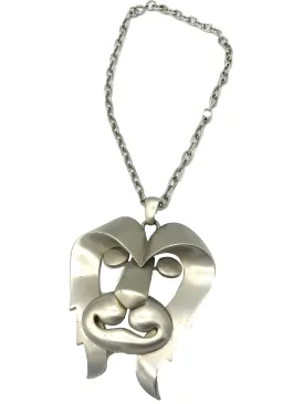Pierre Cardin 70s Pewter Lion Pendant Necklace