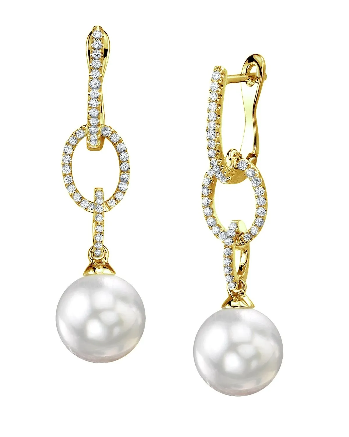 White South Sea Pearl & Diamond Cosmopolitan Dangle Earrings